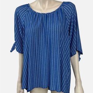 Womens Cha Cha Vente Blue Striped Top Slit Tie Sleeves XL